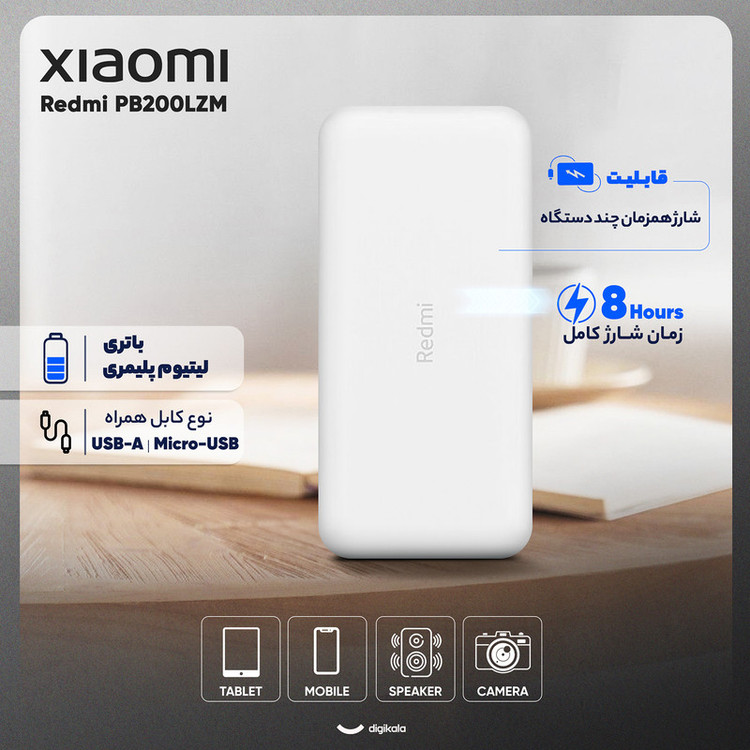پاوربانک 18 وات شیائومی مدل Redmi PB200LZM ظرفیت 20000 میلی آمپر ساعت اصل با گارانتی